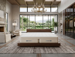 Duo Epic oversize mattress on a wooden platform bed in a spacious, modern bedroom with large windows.