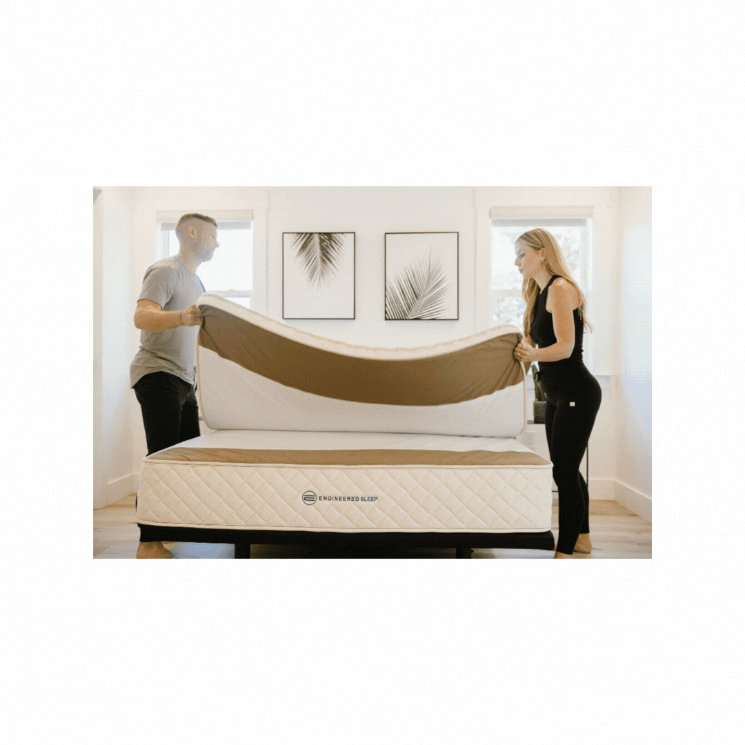 A full cycle of flipping the DUO Core to the firmer or softer side and putting the DUO Latex Topper back on the mattress attached by CLING.