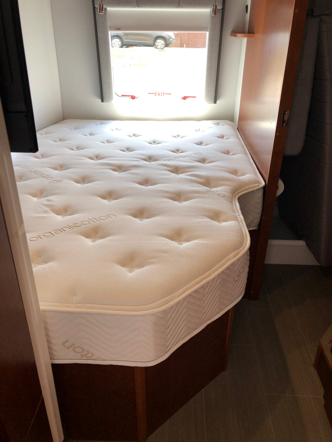 this is a custom size mattress we made for an RV Camper with custom cut corners.