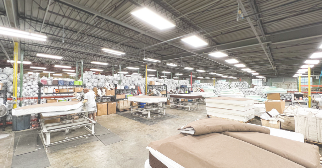 We produce all of our mattresses in a 95,000 sq ft facility in Greenville, SC off of Pleasantburg Dr. We make over 300 mattresses each day.
